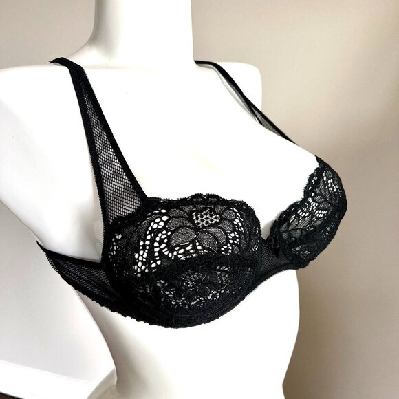 Vintage Lou Bra from Paris, France Lace Underwire Black Fishnet Bra NWT - Picture 5 of 16